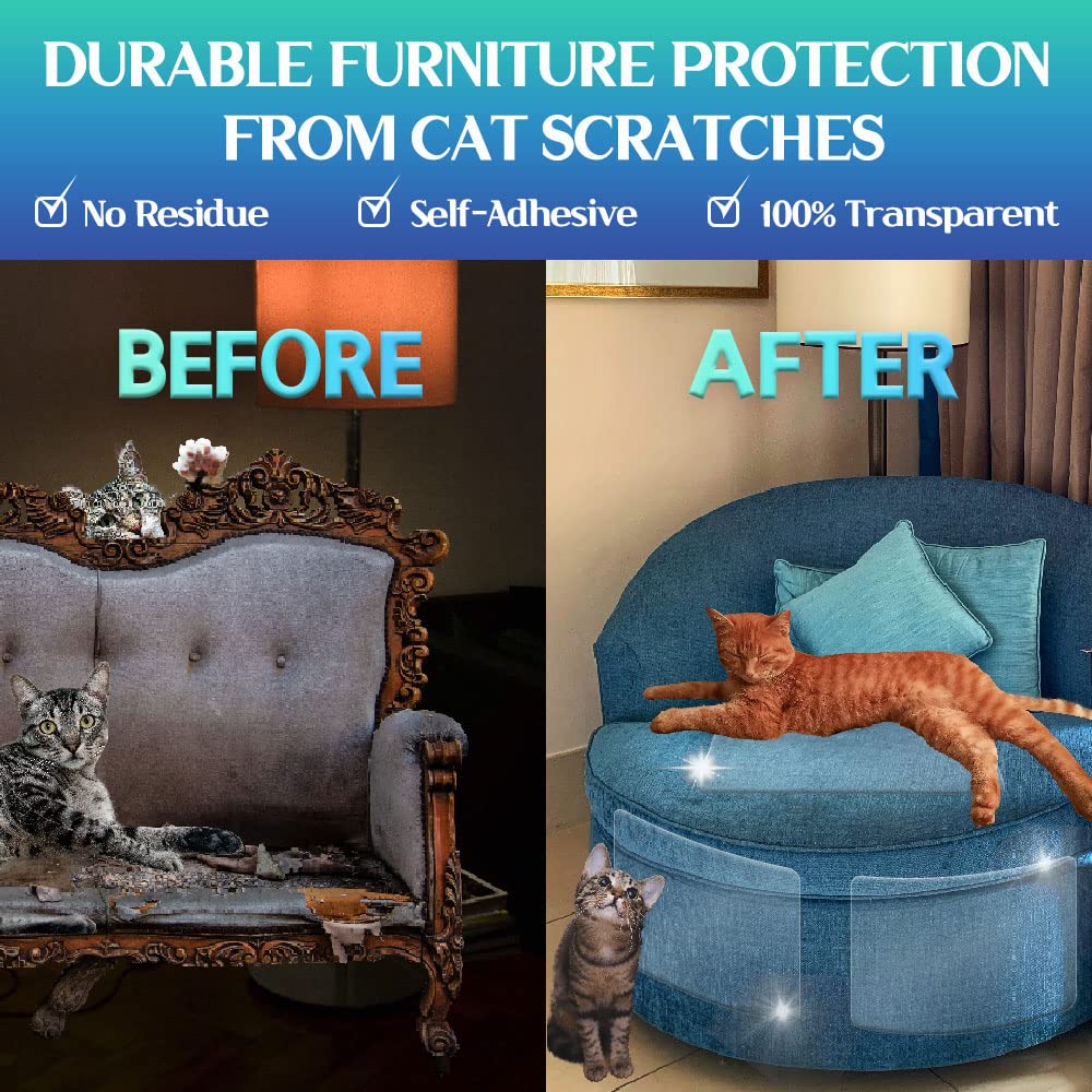 Ha Shi Cat Scratch Protector - Furniture Shield Sheets Or Sticky Tape, Large Coverage, Pet Safe (Single-Sided)